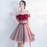 Fashion beautiful wine red flower lace women Cocktail Dresses - Be@utyF@shion