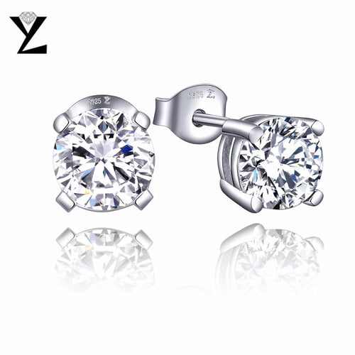 YL Trendy Round 925 Sterling Silver Stud Earrings with 6.5mm Natural Stone Earrings for Women Different Color Selection - Be@utyF@shion