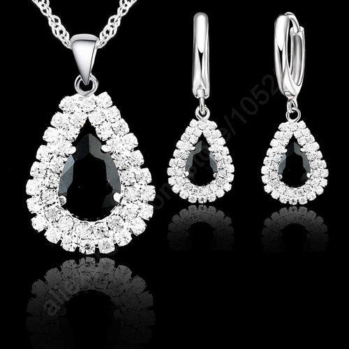 Jemmin Fashion Water Drop Crystal Pendant Necklace Earrings Set Sterling Silver Bridal Wedding Jewelry Sets For Women Accessory - Be@utyF@shion