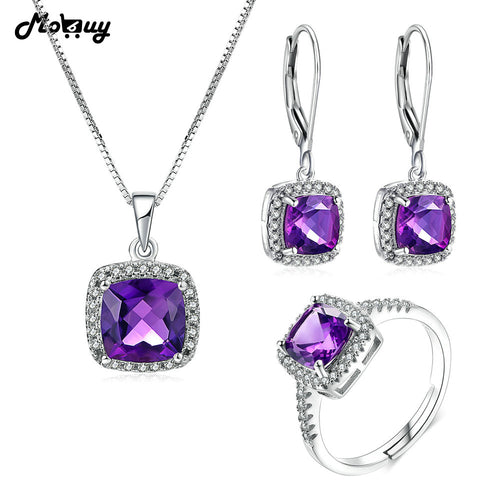 MoBuy 100% Natural Gemstone Square Amethyst 925 Sterling Silver - Be@utyF@shion