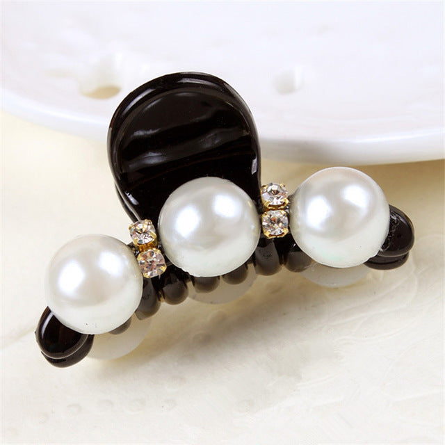 New Design 1 Pc Women Girl Fashion 2017 Black Crystal Pearl Rhinestones Hair Clip Claw Hair Jewelry - Be@utyF@shion