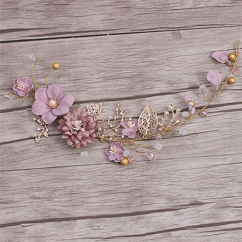 Sweet Long Hair Flower Wedding Hair Ornaments Gold Purple Series Bride Headdress Handmade Bridal Party Wedding Hair Decoration - Be@utyF@shion