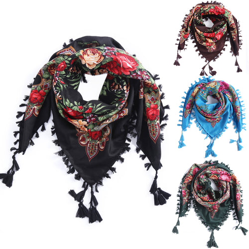 2017 Hot Sale New Fashion Woman Scarf Square scarves short Tassel Floral printed Women Wraps Winter lady shawls Headband - Be@utyF@shion