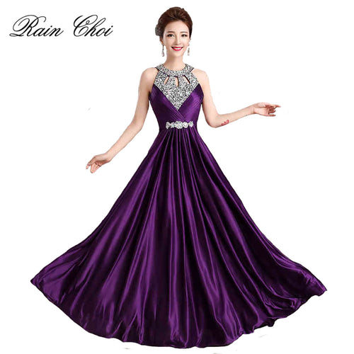 Long Purple Prom Dresses 2017 Sexy Halter Women Elegant Floor-length Formal Wedding Party Bridesmaid Prom Gown - Be@utyF@shion