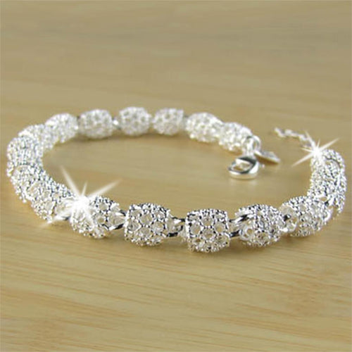 2017 New Silver color Jewelry Hollow Out Bead Bracelet Fashion Bracelet for Women Crystal Bangles Bracelet for Christmas Gift - Be@utyF@shion