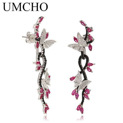 UMCHO 925 Sterling Silver Butterfly Natural Gemstone Black Spinel Ruby Drop Earrings Romantic Earrings For Women Fine Jewelry - Be@utyF@shion