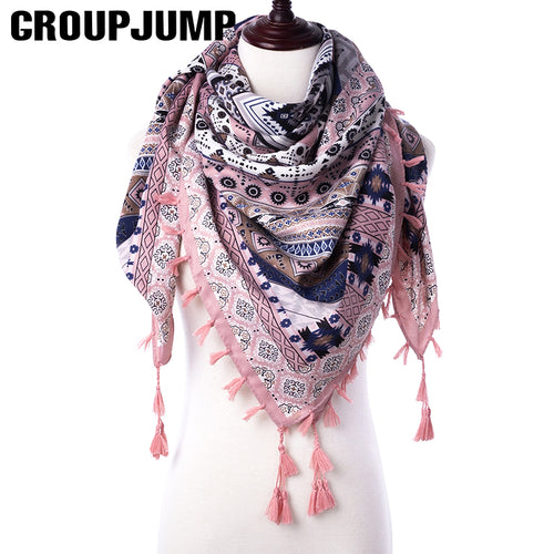 Fashion Women Scarf For Women Ethnic Scarves Female Geometric Tassel Scarf Women Printed Wraps Winter Shawls 110*110 CM Scarf - Be@utyF@shion