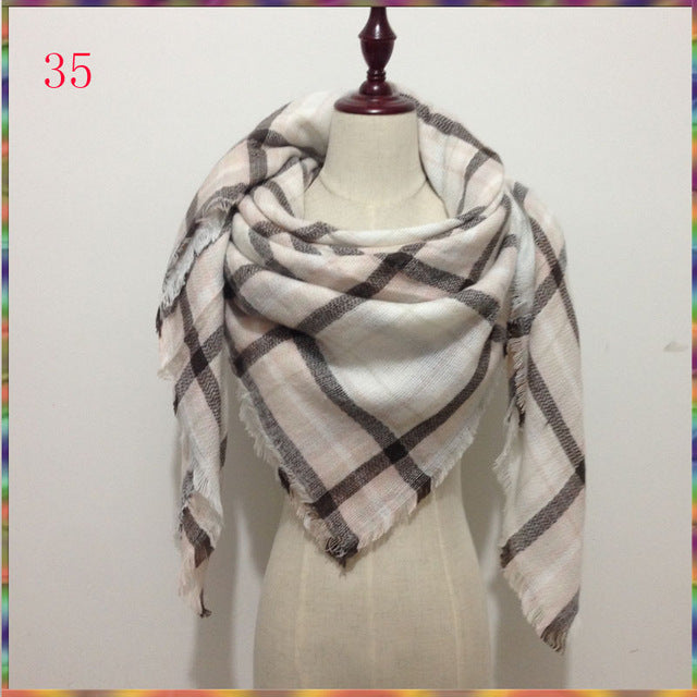 2015 Za Winter Autumn scarf Knit oversize blanket tartan plaid stole Designer Women Bandana Acrylic scarf shawl 140x140cm wrap - Be@utyF@shion
