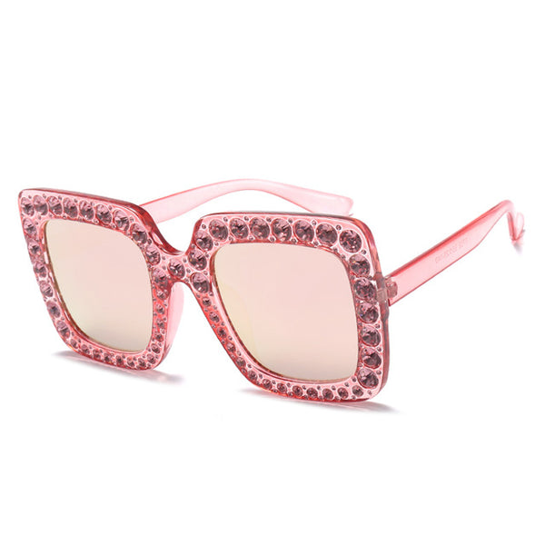 HapiGOO 2018 New Luxury Brand Designer Ladies Oversized Square Sunglasses Women Diamond Frame Mirror Sun Glasses For Female - Be@utyF@shion