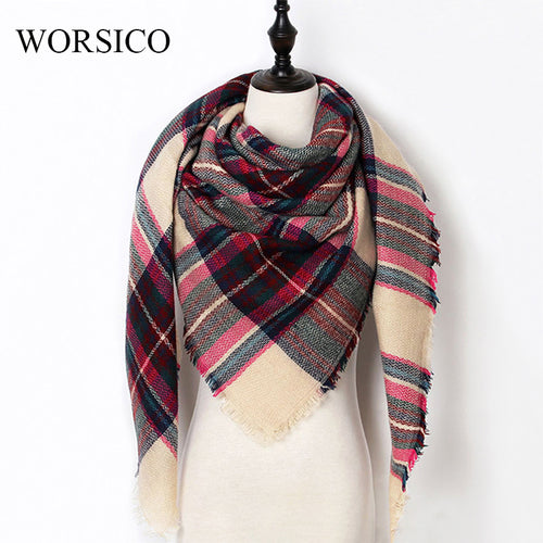 WORSICO Winter Scarf Women Shawl Soft Tartan Cashmere Scarf Luxury Brand Plaid Blanket Scarves Triangle Bufanda dropshipping - Be@utyF@shion