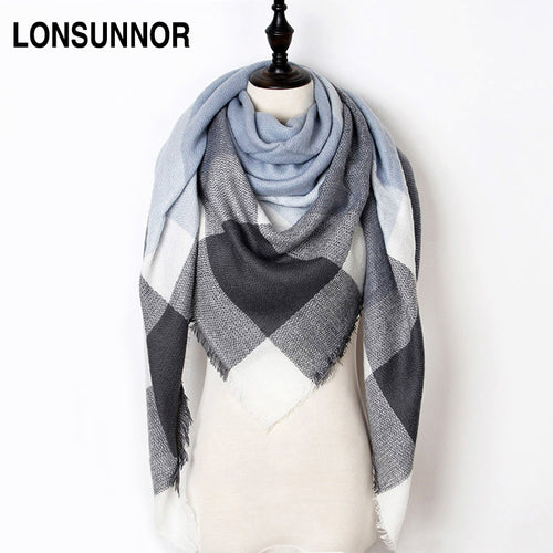 New Fashion Winter Scarf Women 2017 Triangle Warm Plaid Scarf Luxury Brand Ladies Cashmere Scarves and Shawls Drop Shipping - Be@utyF@shion