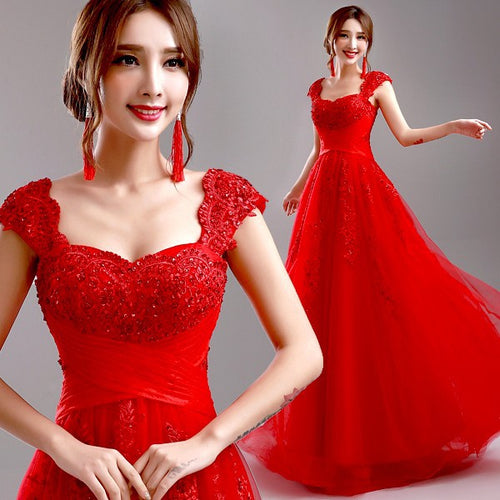 Red Evening Dress 2017 New Arrival Bride Married Wedding Party Dress Plus Size Lace Beading Sexy Long Formal Dress Prom Dresses - Be@utyF@shion