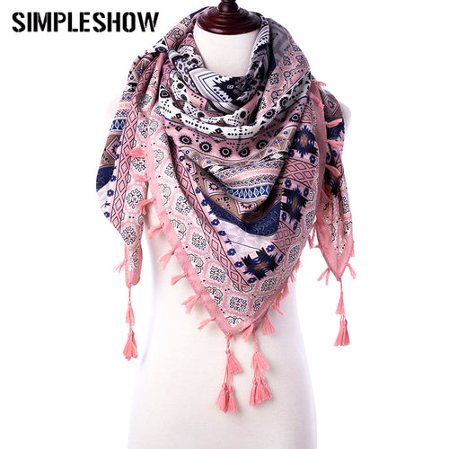 2017 Fashion Tassel Scarf Winter Scarf For Women Square Scaves Warm Girls Shawl Tassel Printed Wraps Women Thick Female Scarf - Be@utyF@shion