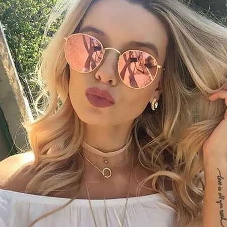 Rose Gold Cat Eye Sunglasses For Women Pink Mirror Shades Female Sun Glasses Black White Coating Cateye Aviation Oculos 2017