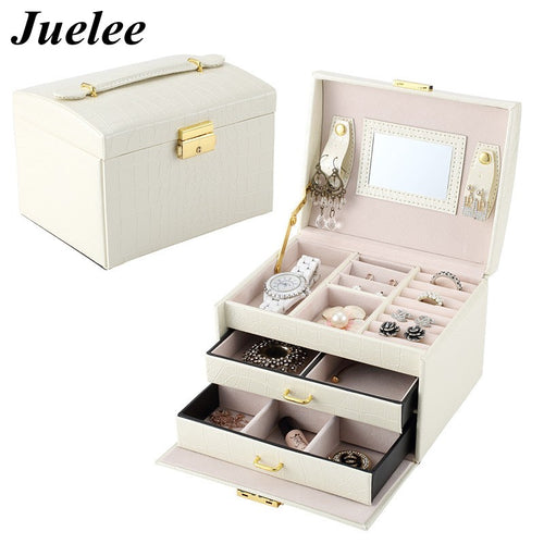 Juelee High Quality Crocodile Pattern PU Leather Jewelry Boxes Three Double Drawer Jewelry Display Gift Box - Be@utyF@shion