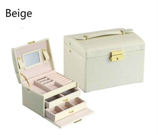 Juelee High Quality Crocodile Pattern PU Leather Jewelry Boxes Three Double Drawer Jewelry Display Gift Box - Be@utyF@shion