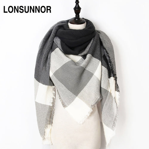 2017 New Fashion Winter Scarf For Women Scarf Luxury Brand Triangle Plaid Warm Cashmere Scarves Blanket Shawls 140*140*210CM - Be@utyF@shion