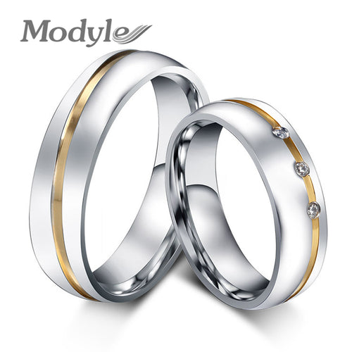 Modyle new fashion wedding rings for couples stainless steel ring with AAA+ CZ stone jewelry never fade - Be@utyF@shion