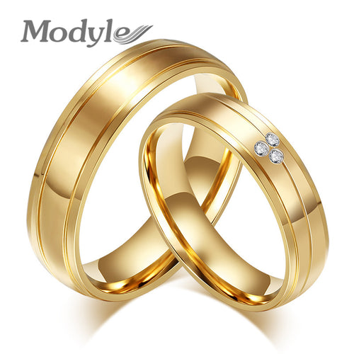 Modyle 2017 New Fashion Gold-Color couple rings CZ stainless steel engagement ring for women men - Be@utyF@shion