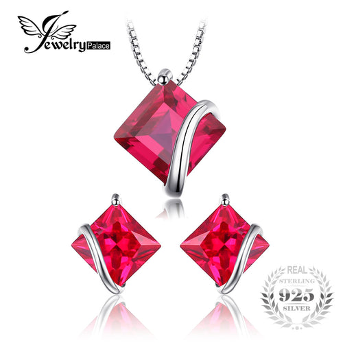 JewelryPalace Classic Square 6.1ct Created Ruby Stud - Be@utyF@shion