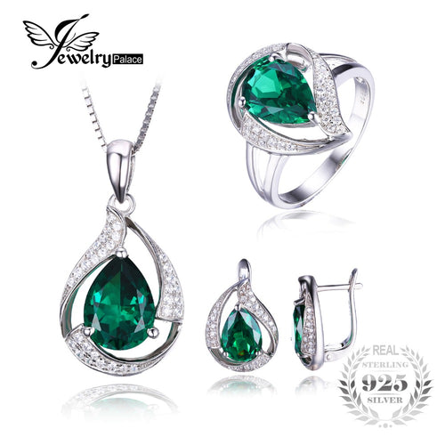 Jewepalace Water Drop Created Emerald Jewelry Set 925 Sterling - Be@utyF@shion