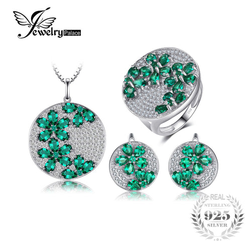 Jewelrypalace Created Emerald Jewelry Set Genuine 925 Sterling Silver Ring Necklace Pendant Earring Women Bridal Jewelry - Be@utyF@shion