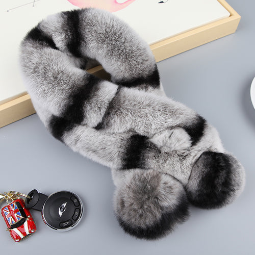 New arrival lady rex rabbit fur scarf double pompom women's rabbit fur muffler thermal winter scarf - Be@utyF@shion