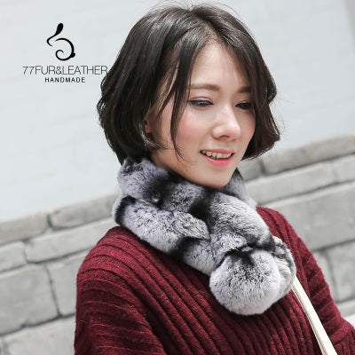 New arrival lady rex rabbit fur scarf double pompom women's rabbit fur muffler thermal winter scarf - Be@utyF@shion