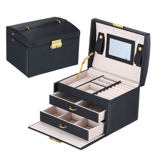 GENBOLI Makeup Carrying Case Jewelry Box 3 Layers 2 Drawers Gift Leather Organizer Holder Storage Casket Wedding Decoration New - Be@utyF@shion