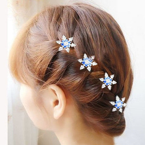 Fashion Elsa Girls Bride Princess Snowflake Rhinestone Hair Clips Girl kids Crystal Pearl Flower Headdress Hair Accessories Gift - Be@utyF@shion