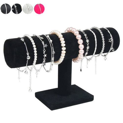 New Portable Velvet/PU Leather Bracelet Bangle Necklace Display Stand Holder Watch Jewelry Organizer T-Bar Rack SL - Be@utyF@shion
