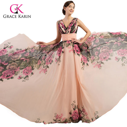 Grace Karin 4 Designs Dresses Chiffon Evening Dress 2017 Floral Formal Dresses Party Gowns Long Prom Dresses robe de mariee - Be@utyF@shion
