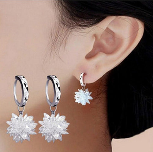 SALE 925 silver Flower Carved Earrings Female Binghua Crystal from Swarovski Simple Temperament Wild Anti-allergic - Be@utyF@shion
