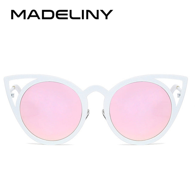 MADELINY High Quality Fashion Women Sunglasses Cat Eye Mirror Glasses Metal Frame Cat Eye Sun Glasses Women Brand Designer MA073 - Be@utyF@shion