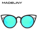 MADELINY High Quality Fashion Women Sunglasses Cat Eye Mirror Glasses Metal Frame Cat Eye Sun Glasses Women Brand Designer MA073 - Be@utyF@shion