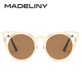 MADELINY High Quality Fashion Women Sunglasses Cat Eye Mirror Glasses Metal Frame Cat Eye Sun Glasses Women Brand Designer MA073 - Be@utyF@shion