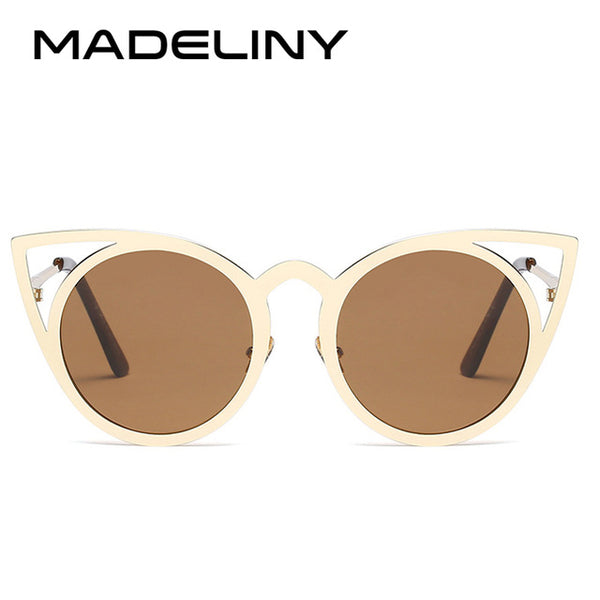 MADELINY High Quality Fashion Women Sunglasses Cat Eye Mirror Glasses Metal Frame Cat Eye Sun Glasses Women Brand Designer MA073 - Be@utyF@shion