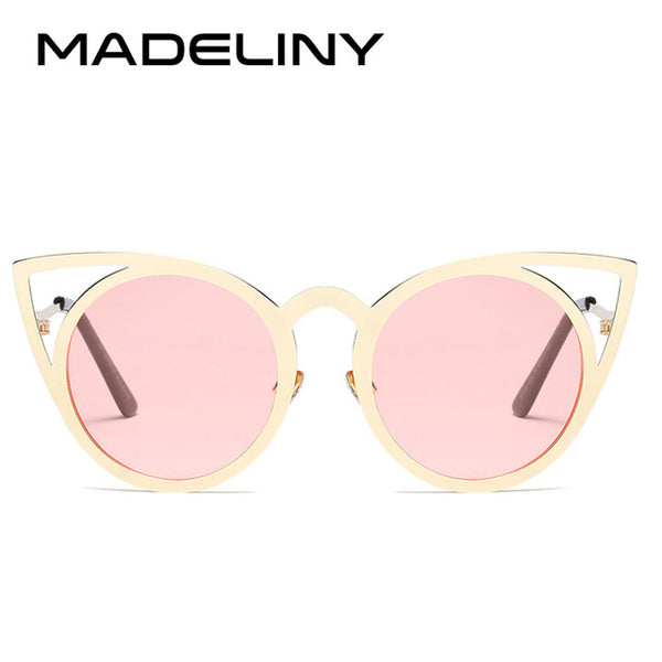 MADELINY High Quality Fashion Women Sunglasses Cat Eye Mirror Glasses Metal Frame Cat Eye Sun Glasses Women Brand Designer MA073 - Be@utyF@shion