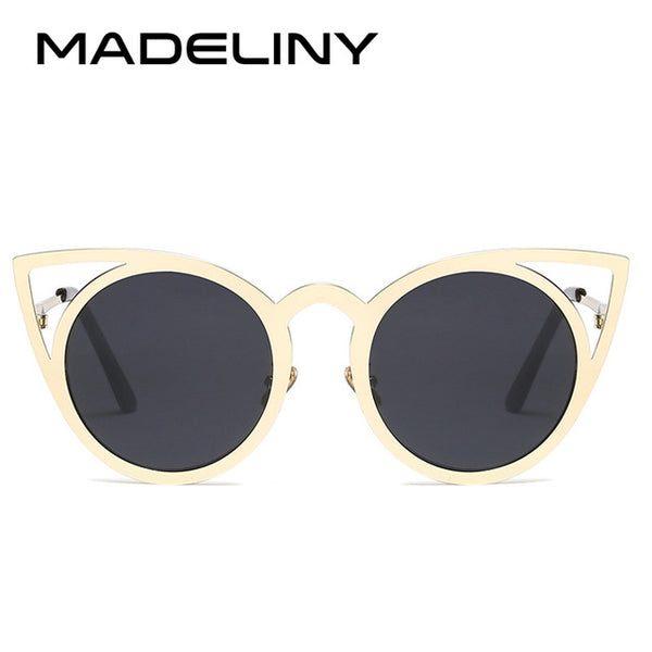 MADELINY High Quality Fashion Women Sunglasses Cat Eye Mirror Glasses Metal Frame Cat Eye Sun Glasses Women Brand Designer MA073 - Be@utyF@shion