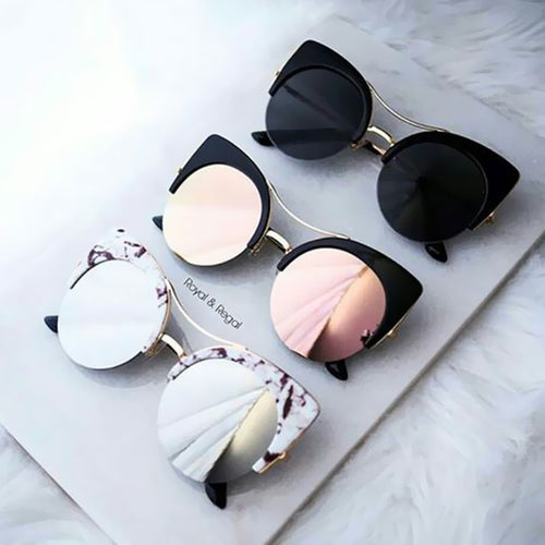 Stylish Female Brand Designer Round Oversized Cat Eye Classic Pink Mirror Cateye Sunglasses Women Party Vintage Lady Sun Glasses - Be@utyF@shion