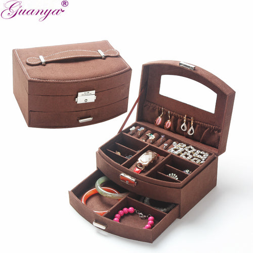 Guanya Portable Fashion Fanshaped Suede Jewelry Box With Drawer For Jewelry Storage Princess Dressing Gifts For Wedding Birthday - Be@utyF@shion