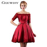 5 Colors Jersey Short Sleeve Ball Gown Embroidery Lace Special Occasion Women Evening Party Knee Length robe de Cocktail Dresses - Be@utyF@shion