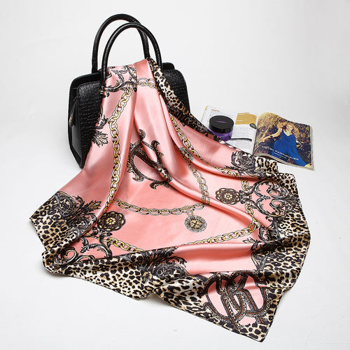 Pink Leopard Hijab Scarf Women Luxury Brand Silk Scarfs Foulard Square Head Wraps 2017 New Fashion Shawl Manufactuer 90*90cm - Be@utyF@shion