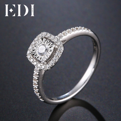 EDI Classic Halo 0.34cttw Real Natural Diamond Rings 14k 585 White Gold Wedding Bands Jewelry For Women - Be@utyF@shion