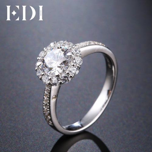 EDI Genuine 1CT Round Cut Moissanites Diamond Ring 14k 585 White Gold Wedding Bands Jewelry For Women - Be@utyF@shion