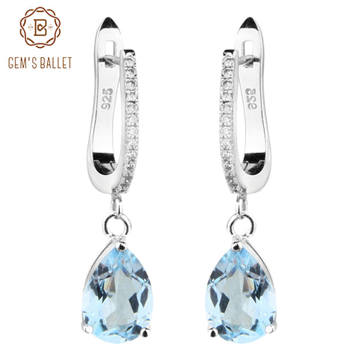 Gem's Ballet Natural Sky Blue Topaz Earrings Genuine 925 Sterling Silver Fine Jewelry 7x10mm Drop Earring For Women Fashion - Be@utyF@shion