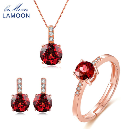 LAMOON 2017 New 100% Real Natural Red Garnet 925-Sterling-Silver Jewelry Sets 3PCS S925 Fine Jewellery for Women Wedding V014-2 - Be@utyF@shion