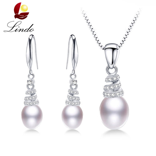 925 sterling silver !! Natural Freshwater Pearl Jewelry Sets For Women Vintage 4 Colors Natural Pearl Pendant Set Earings Lindo - Be@utyF@shion