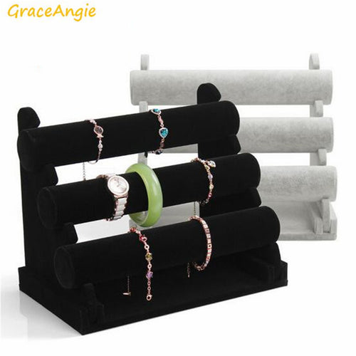1PCS Black Gray Yellow Economic Mix Material Suede Bracelet Anklet Watch Rack Jewelry Display Necklace Rack 1-3 Layer - Be@utyF@shion