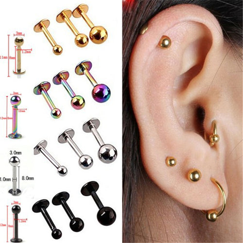 5Pcs Surgical Stainless Steel Tragus Helix Bar Ball Labret Lip Cartilage Top Upper Ear Studs Earrings Body Piercing Jewelry - Be@utyF@shion